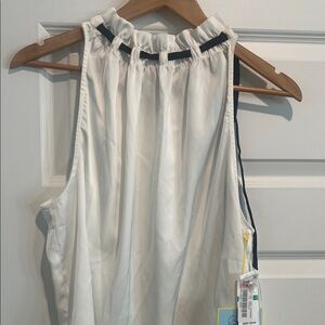 CeCe White High-Neck Sleeveless Top with Black Trim